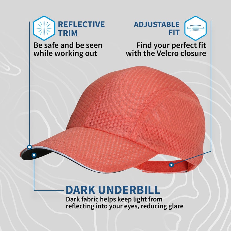 TrailHeads Women's Race Day Performance Running Cap, Lightweight & Quick Drying Mesh Sports Hat with Reflective Trim, Adjustable Fit - Coral - Image 5